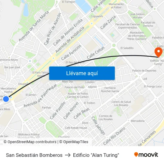 San Sebastián Bomberos to Edificio "Alan Turing" map