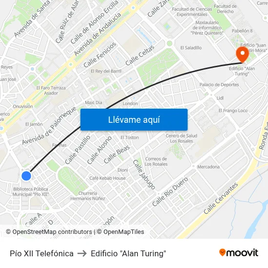 Pío XII Telefónica to Edificio "Alan Turing" map