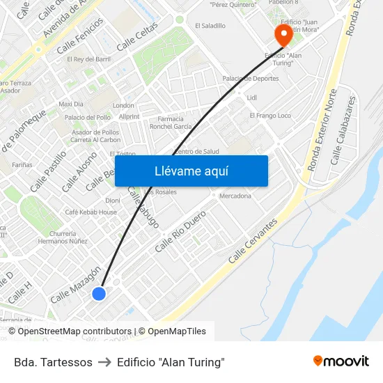 Bda. Tartessos to Edificio "Alan Turing" map