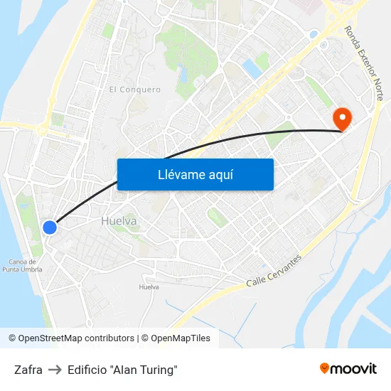 Zafra to Edificio "Alan Turing" map