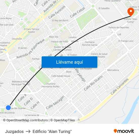 Juzgados to Edificio "Alan Turing" map