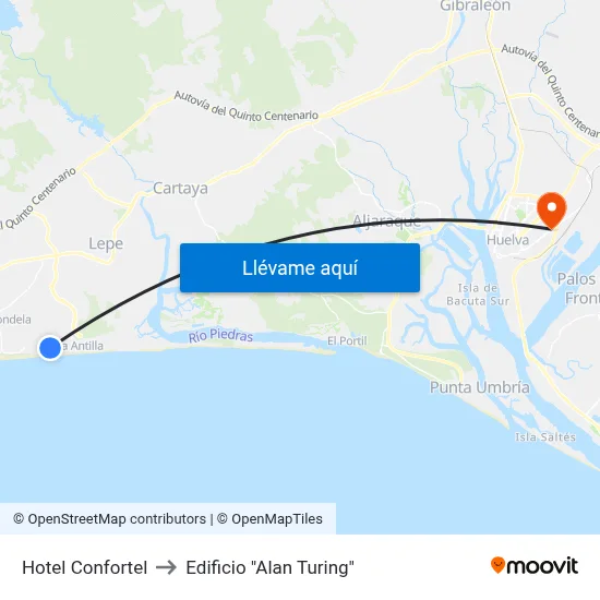 Hotel Confortel to Edificio "Alan Turing" map