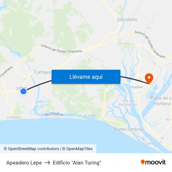 Apeadero Lepe to Edificio "Alan Turing" map
