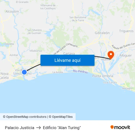 Palacio Justicia to Edificio "Alan Turing" map