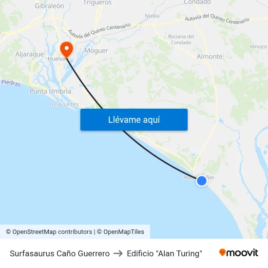 Surfasaurus Caño Guerrero to Edificio "Alan Turing" map