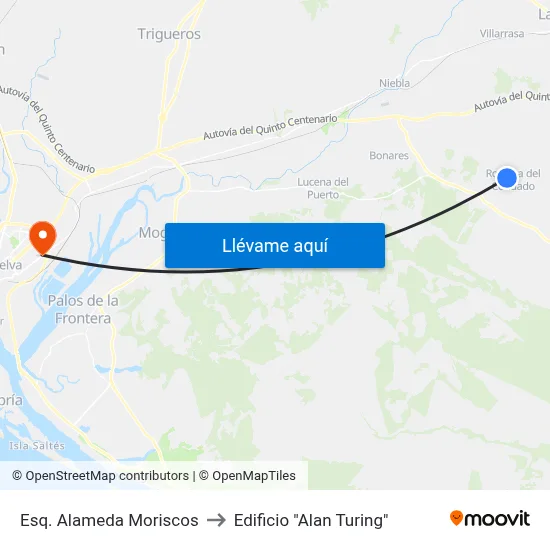 Esq. Alameda Moriscos to Edificio "Alan Turing" map