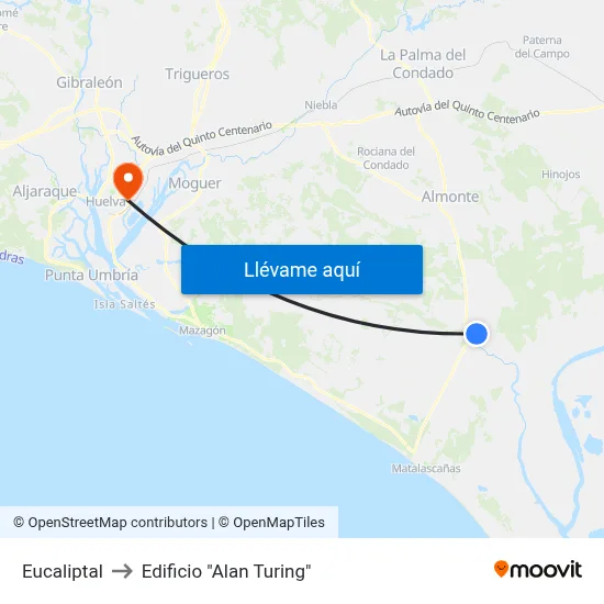 Eucaliptal to Edificio "Alan Turing" map