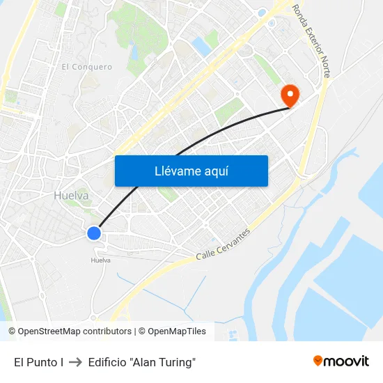 El Punto I to Edificio "Alan Turing" map