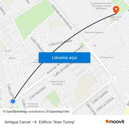 Antigua Carcel to Edificio "Alan Turing" map