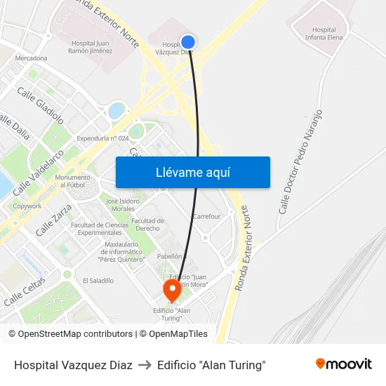 Hospital Vazquez Diaz to Edificio "Alan Turing" map