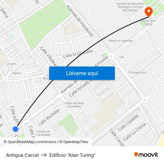 Antigua Carcel to Edificio "Alan Turing" map
