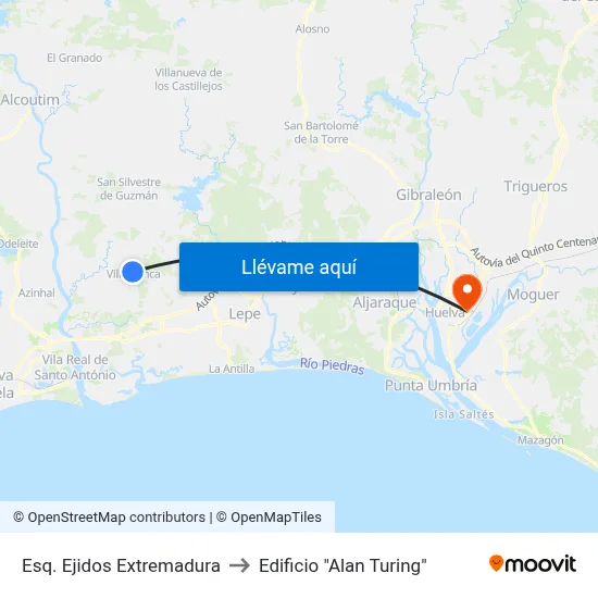 Esq. Ejidos Extremadura to Edificio "Alan Turing" map