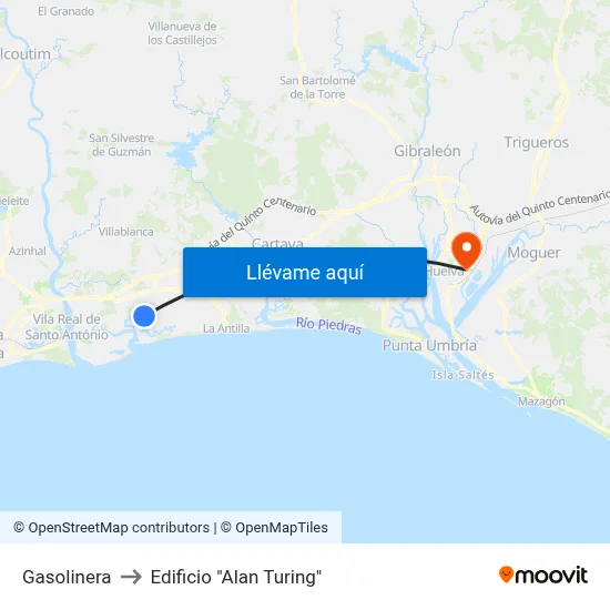 Gasolinera to Edificio "Alan Turing" map