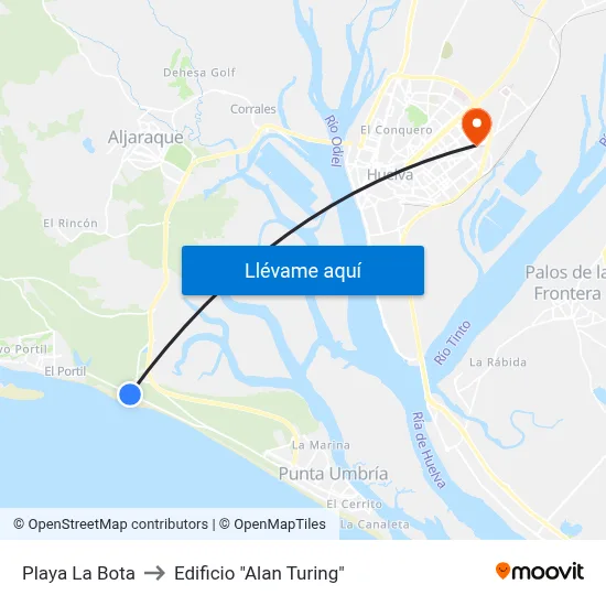 Playa La Bota to Edificio "Alan Turing" map