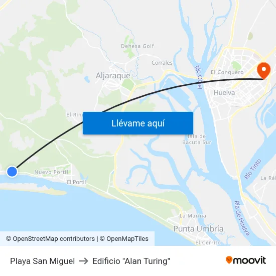 Playa San Miguel to Edificio "Alan Turing" map
