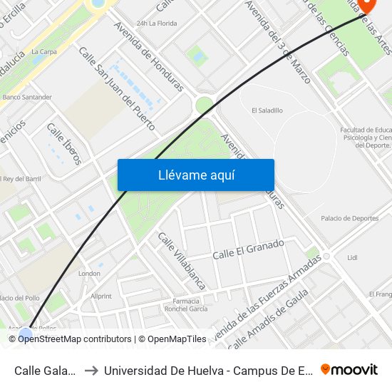 Calle Galaroza to Universidad De Huelva - Campus De El Carmen map