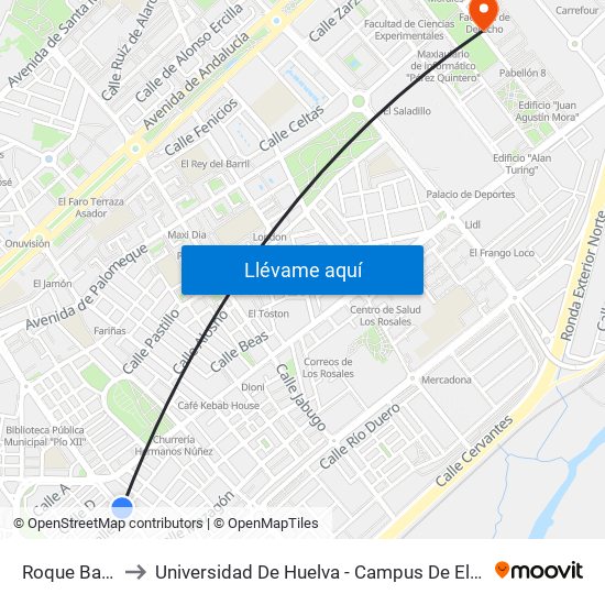 Roque Barcia to Universidad De Huelva - Campus De El Carmen map