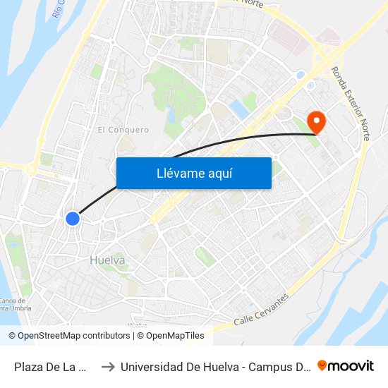 Plaza De La Merced to Universidad De Huelva - Campus De El Carmen map