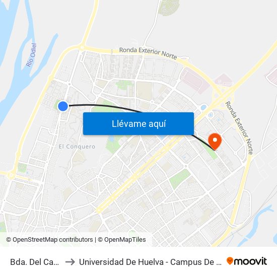 Bda. Del Carmen to Universidad De Huelva - Campus De El Carmen map