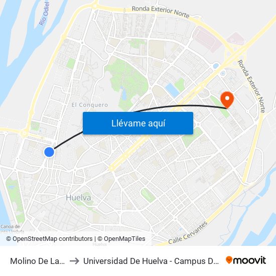Molino De La Vega to Universidad De Huelva - Campus De El Carmen map