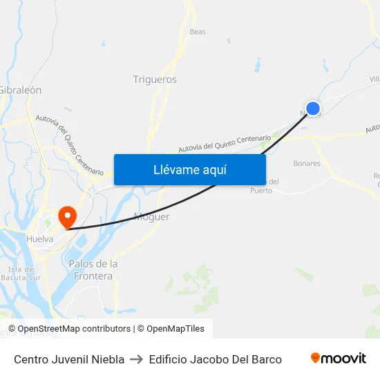Centro Juvenil Niebla to Edificio Jacobo Del Barco map