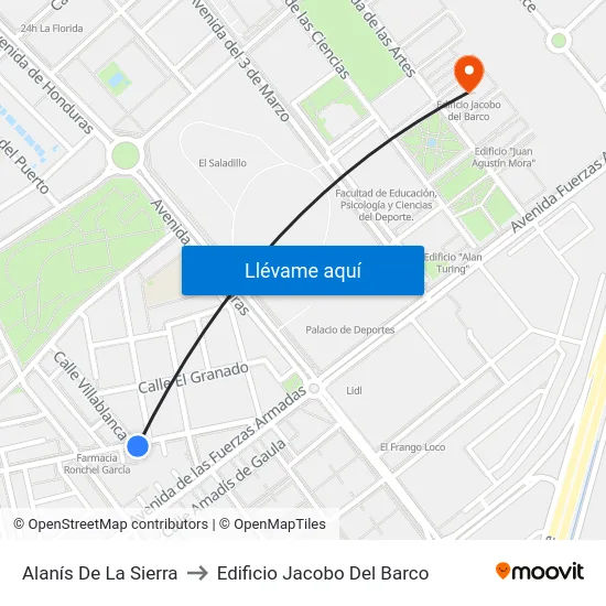Alanís De La Sierra to Edificio Jacobo Del Barco map