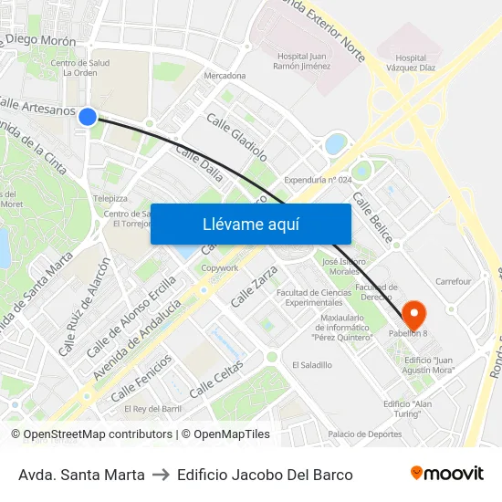 Avda. Santa Marta to Edificio Jacobo Del Barco map