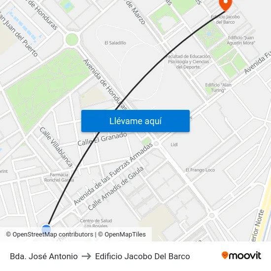 Bda. José Antonio to Edificio Jacobo Del Barco map