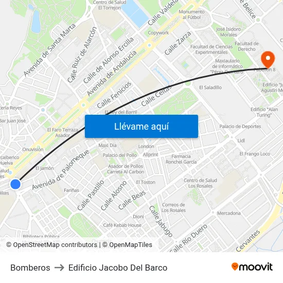 Bomberos to Edificio Jacobo Del Barco map