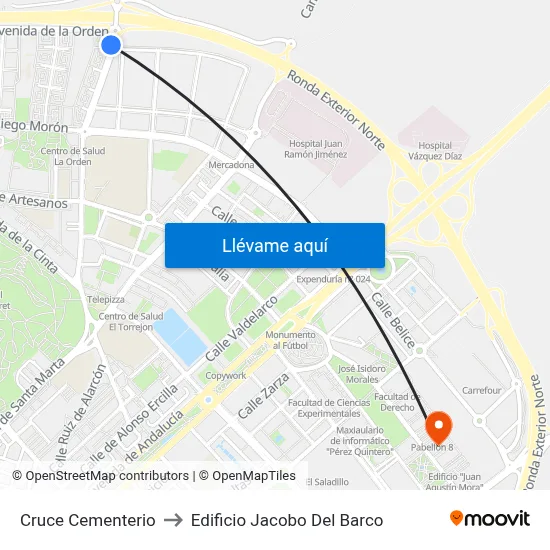 Cruce Cementerio to Edificio Jacobo Del Barco map