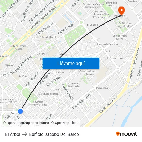 El Árbol to Edificio Jacobo Del Barco map