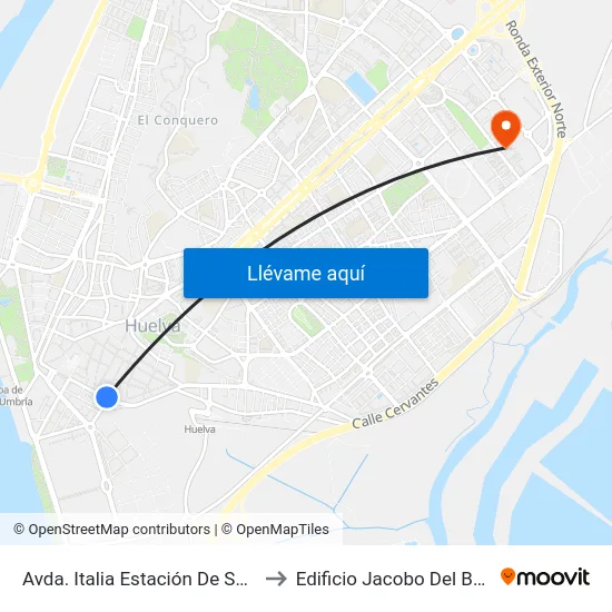 Avda. Italia Estación De Sevilla to Edificio Jacobo Del Barco map