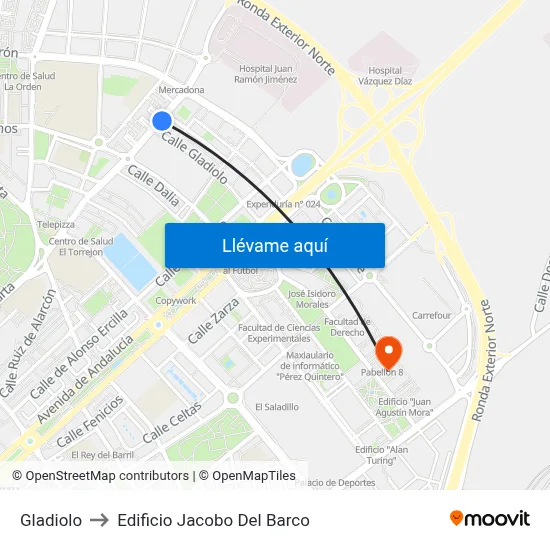 Gladiolo to Edificio Jacobo Del Barco map