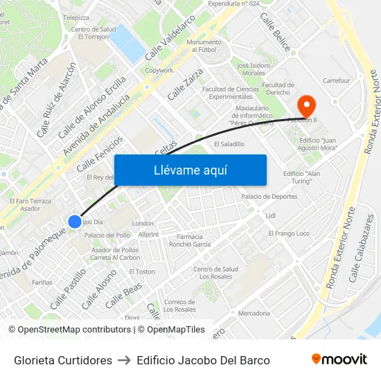 Glorieta Curtidores to Edificio Jacobo Del Barco map