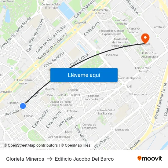Glorieta Mineros to Edificio Jacobo Del Barco map