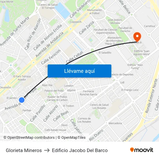 Glorieta Mineros to Edificio Jacobo Del Barco map