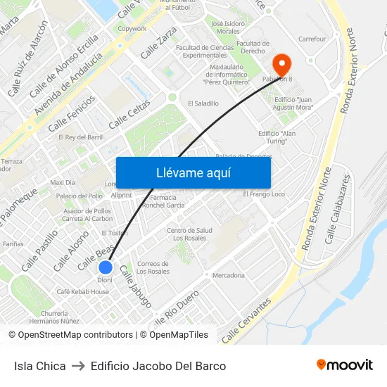 Isla Chica to Edificio Jacobo Del Barco map