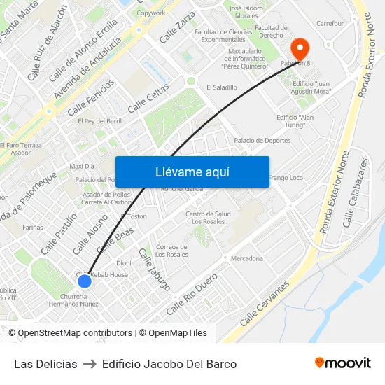 Las Delicias to Edificio Jacobo Del Barco map