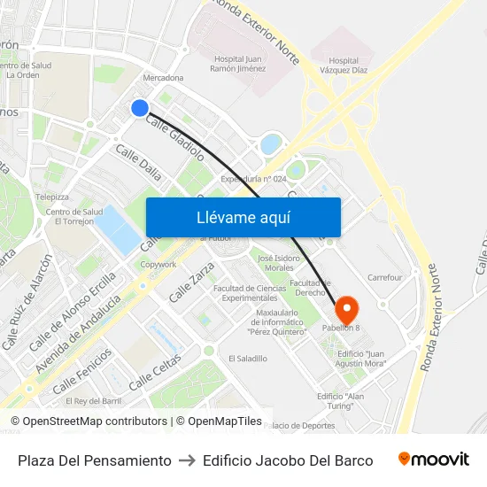 Plaza Del Pensamiento to Edificio Jacobo Del Barco map