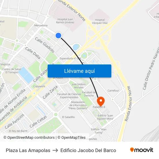 Plaza Las Amapolas to Edificio Jacobo Del Barco map