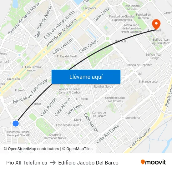 Pío XII Telefónica to Edificio Jacobo Del Barco map