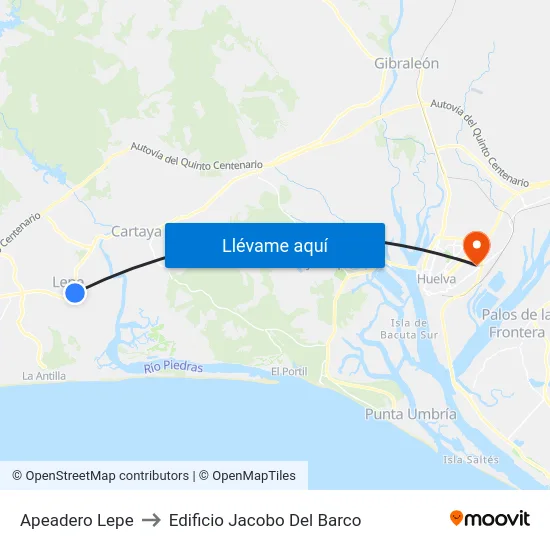 Apeadero Lepe to Edificio Jacobo Del Barco map