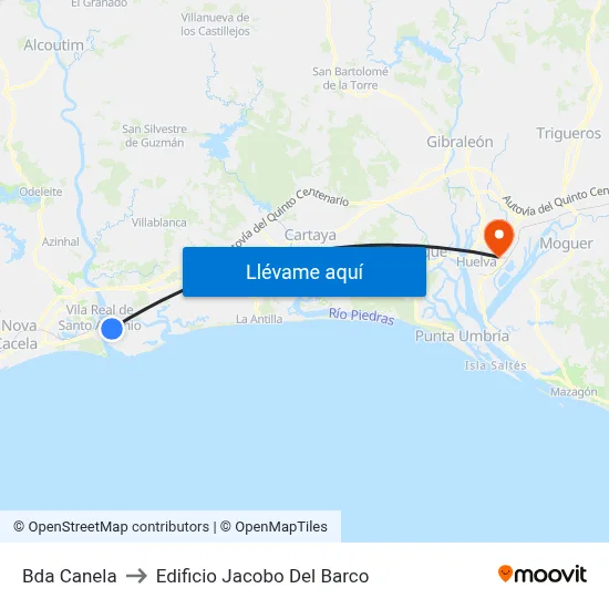 Bda Canela to Edificio Jacobo Del Barco map