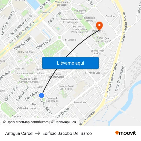 Antigua Carcel to Edificio Jacobo Del Barco map
