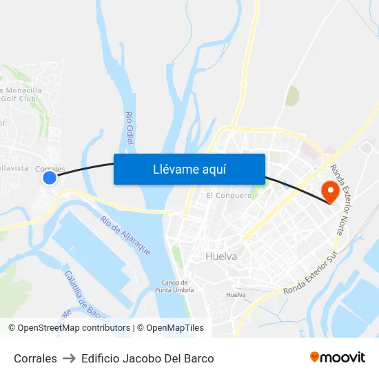 Corrales to Edificio Jacobo Del Barco map