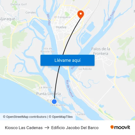 Kiosco Las Cadenas to Edificio Jacobo Del Barco map