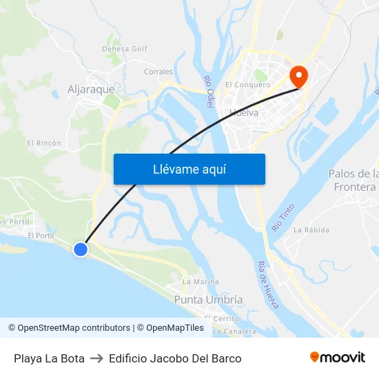 Playa La Bota to Edificio Jacobo Del Barco map