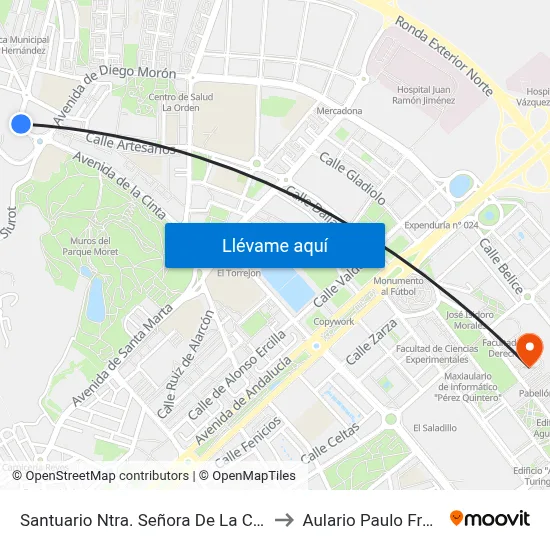 Santuario Ntra. Señora De La Cinta to Aulario Paulo Freire map