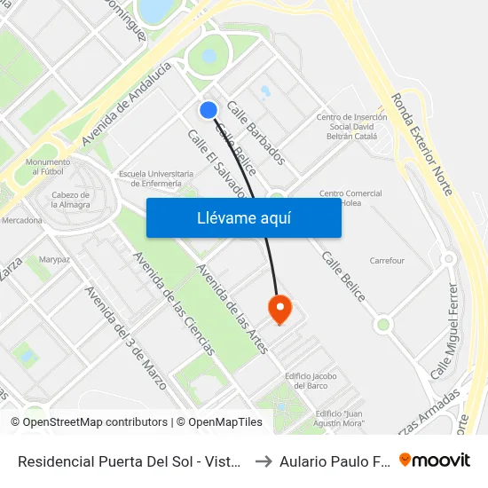 Residencial Puerta Del Sol - Vista Alegre to Aulario Paulo Freire map