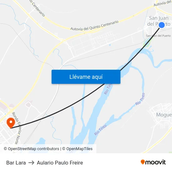 Bar Lara to Aulario Paulo Freire map